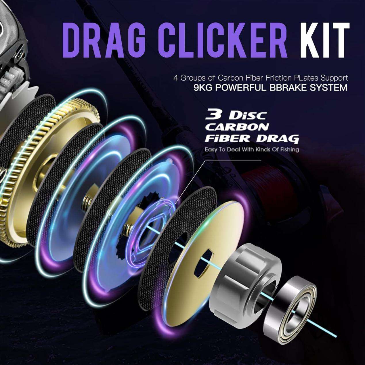 Exploded view of fishing reel drag system components