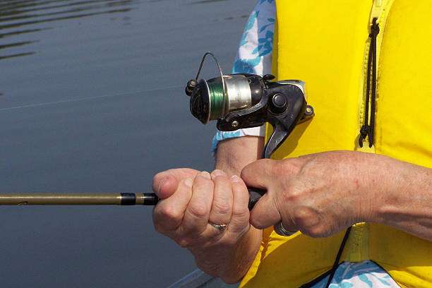 fisherman hand holding rod detail